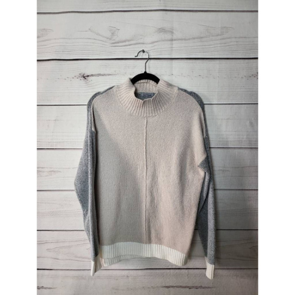 Jason Maxwell Womens Pullover Sweater Gray Color Block Long Sleeve Mock Neck S